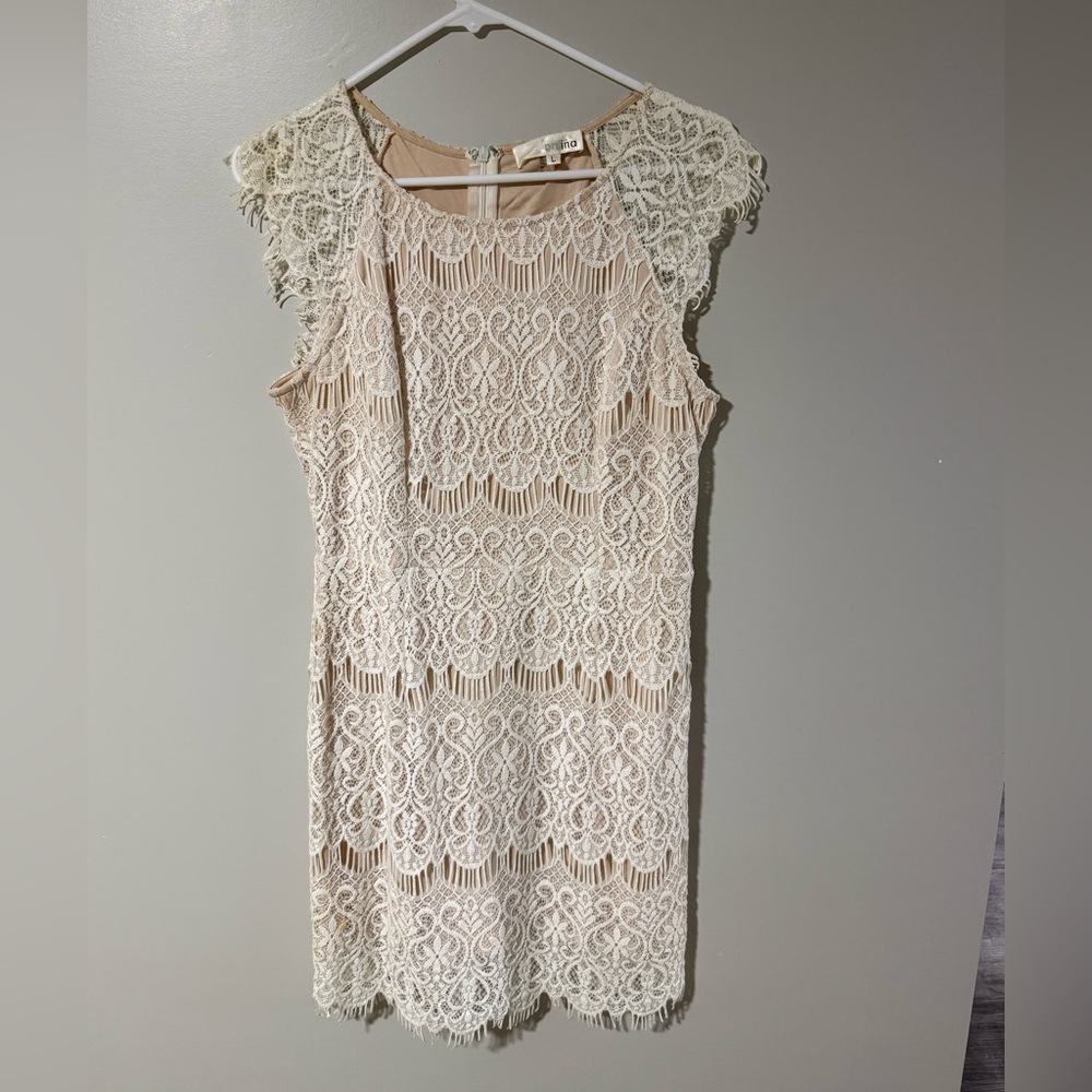 Aniina Women’s L Ivory Lace Mini Dress Cutout Bridal Boho Romantic